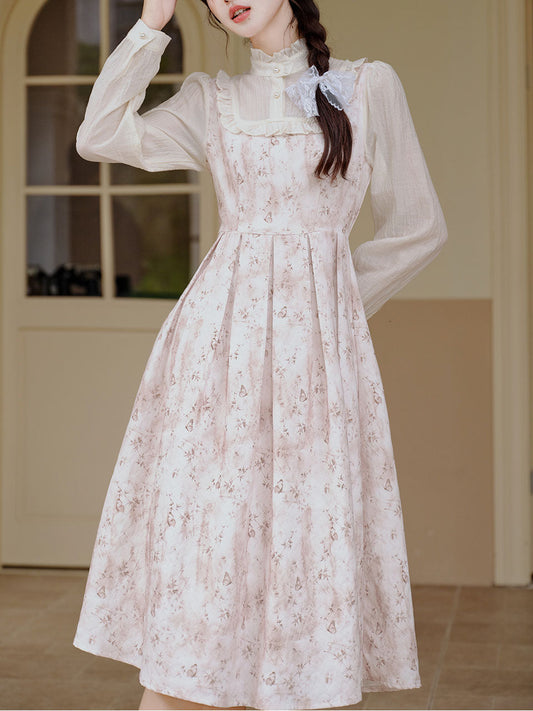 White Floral Lace Ruffles Edwardian Revival Dress