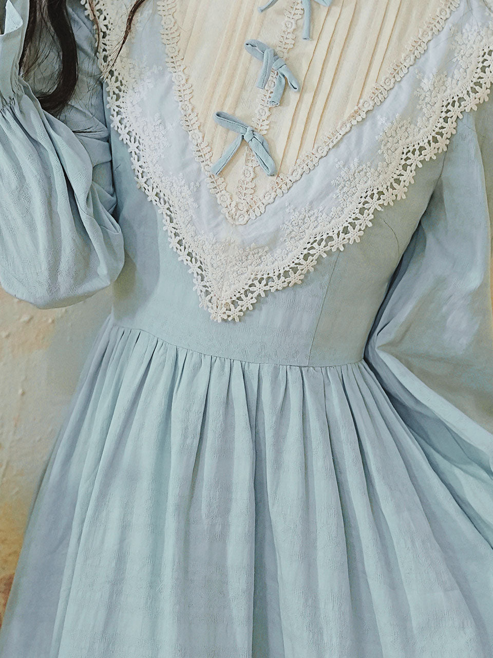 Blue Lace Ruffles Edwardian Revival Dress