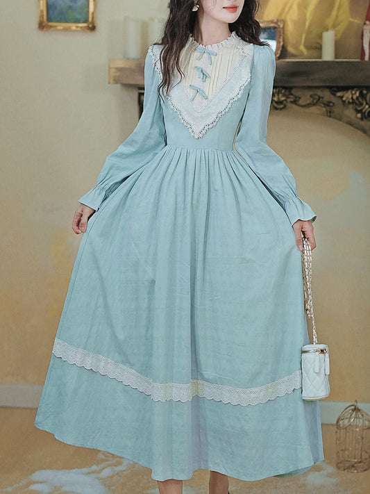 Blue Lace Ruffles Edwardian Revival Dress