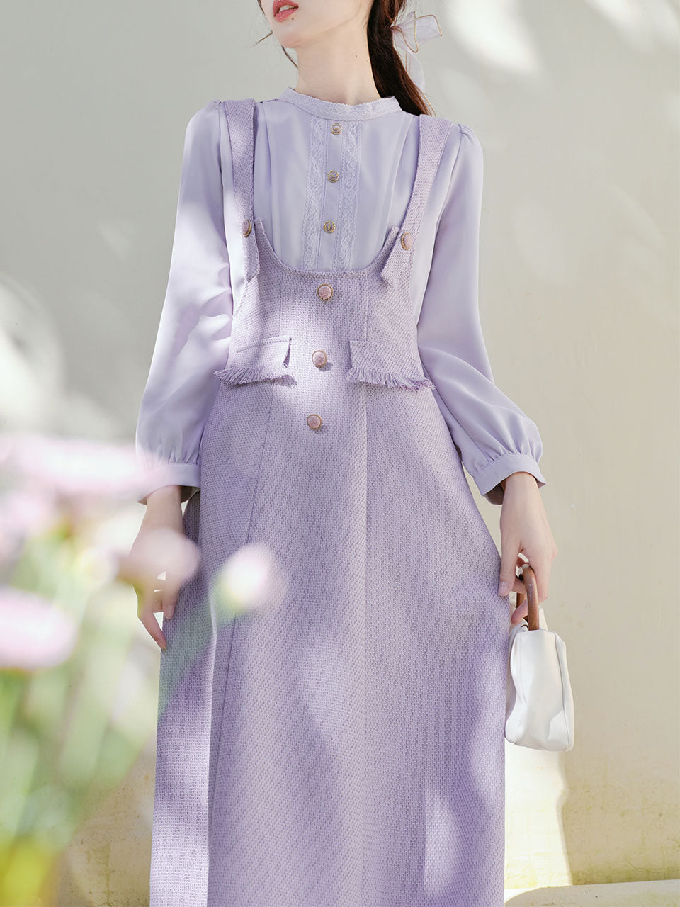 Lilac Fake Two-piece Long Sleeve Vintage 1950S Swing Dress