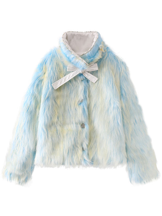 Gradient Blue Sweet Warm Faux Fur Winter Coat