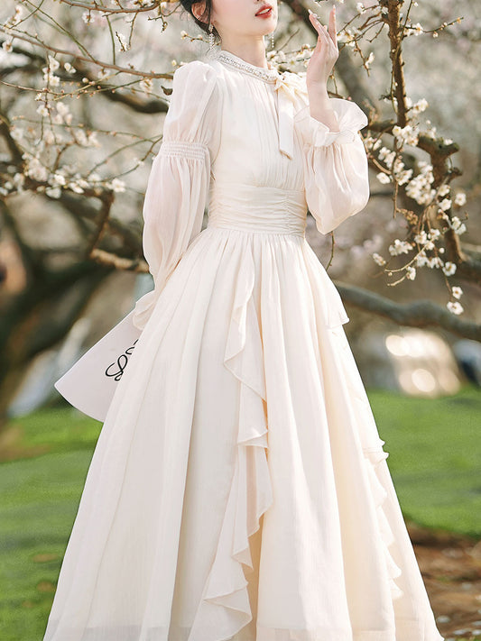 Apricot Bow Collar Wedding Vintage Fairy Dress