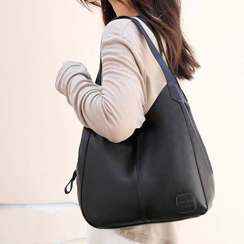 Triple Compartment Hobo Bag for Women PU Leather Tote Shoulder Purses