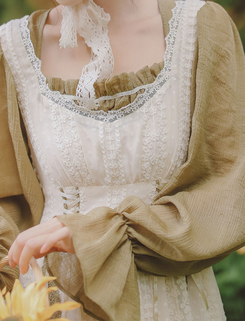 Light Green Victorian Dress with Balloon Sleeves