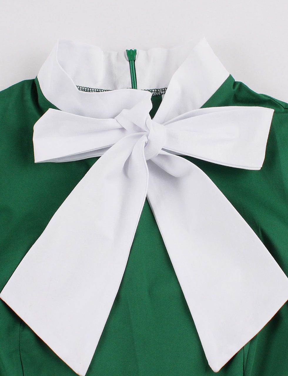 Christmas Green Bow Collar 1950S Cotton Swing Dress