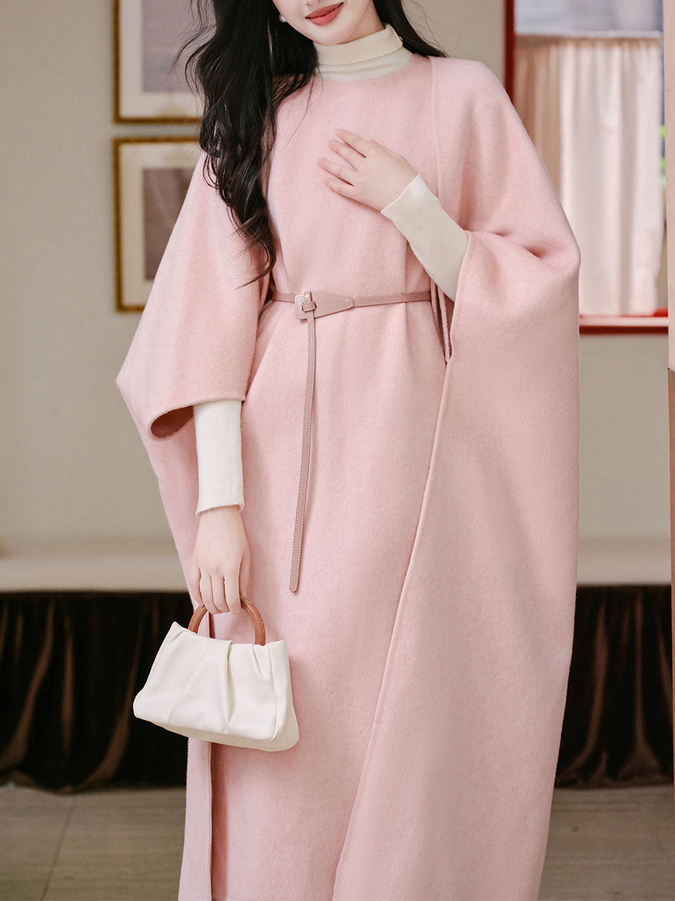 2PS Pink Vest Dress and Cape Wool Coat