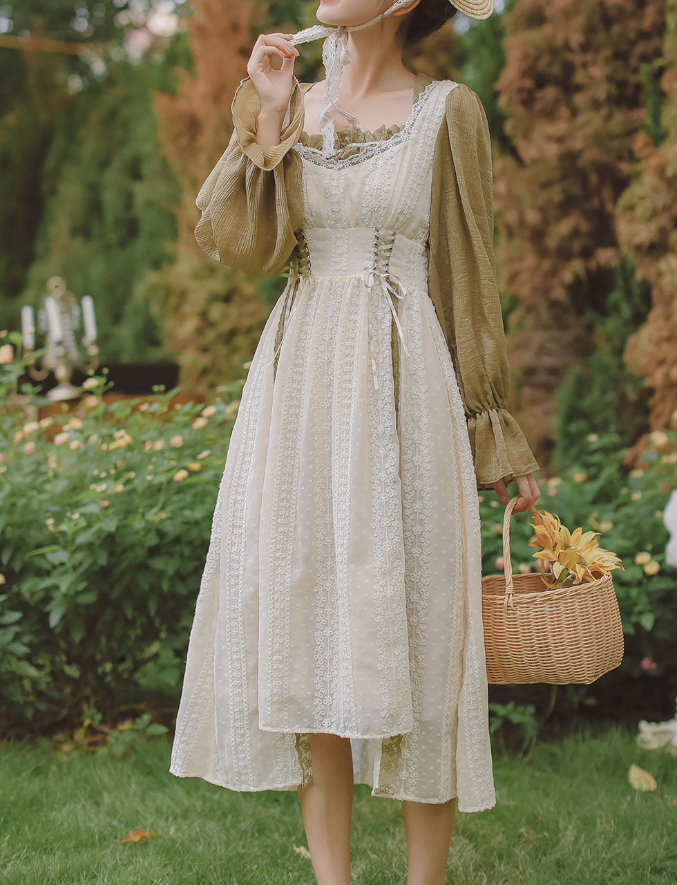 Light Green Victorian Dress with Balloon Sleeves