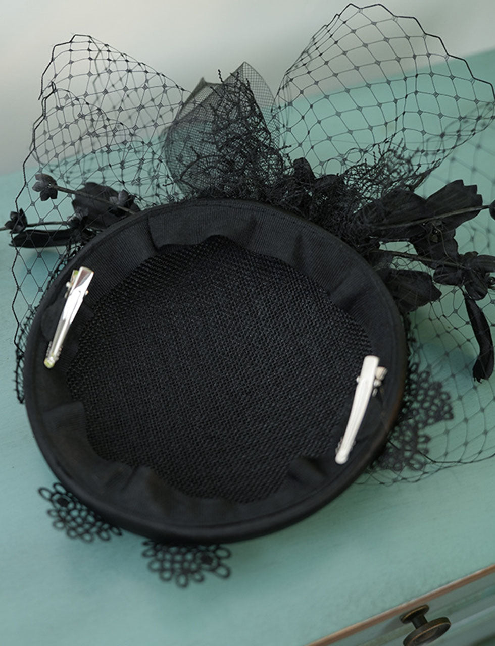 Black Retro Handmade Flowers Lace Birdcage Veil Wedding Hat