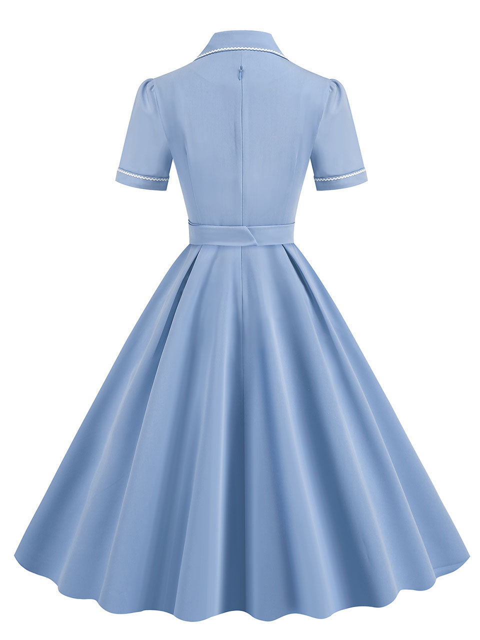 Blue 1950s Vintage Shirt Dress for Women Short Sleeve Audrey Hepburn Style Cocktail Swing Dress