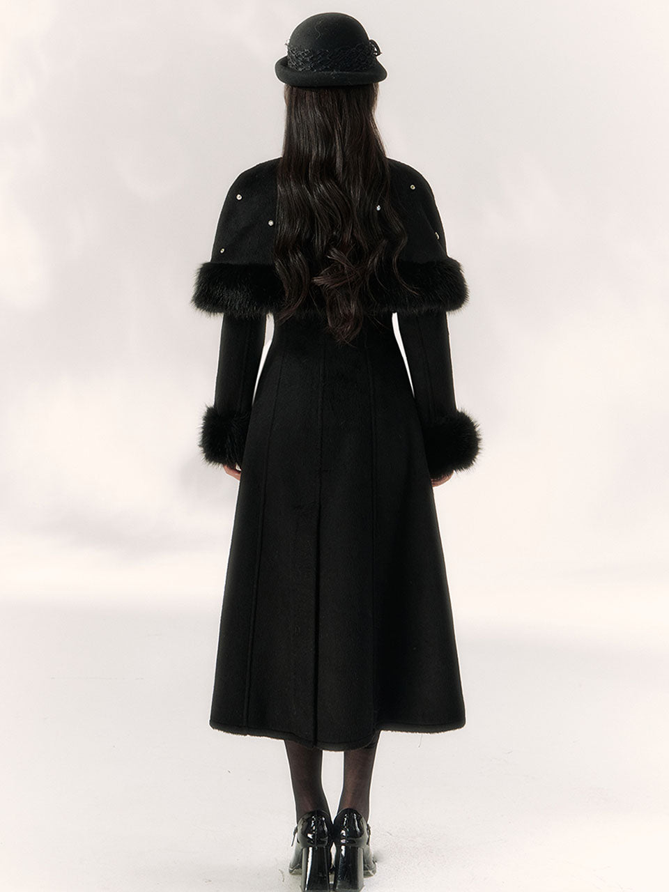 1950S Black Beaded Vintage Cape Long Coat