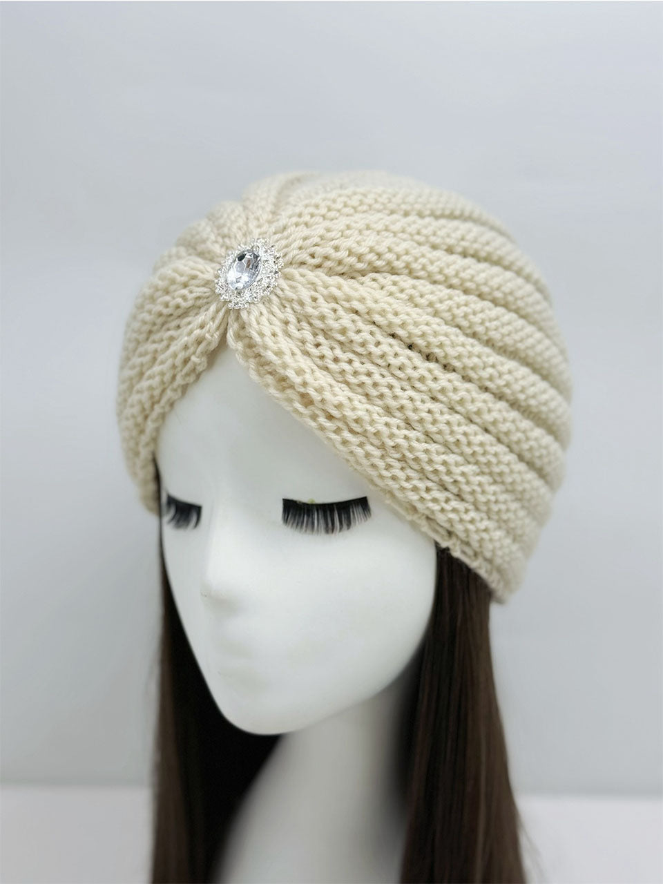 Knitted Beanie with Rhinestone Charm Hat