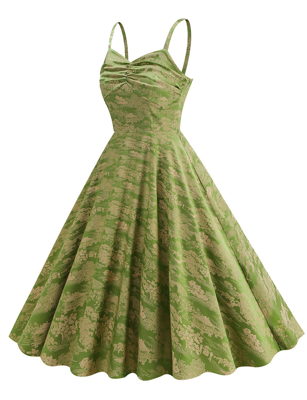 Green Spaghetti Strap Sleeveless 1950S Vinatge Dress