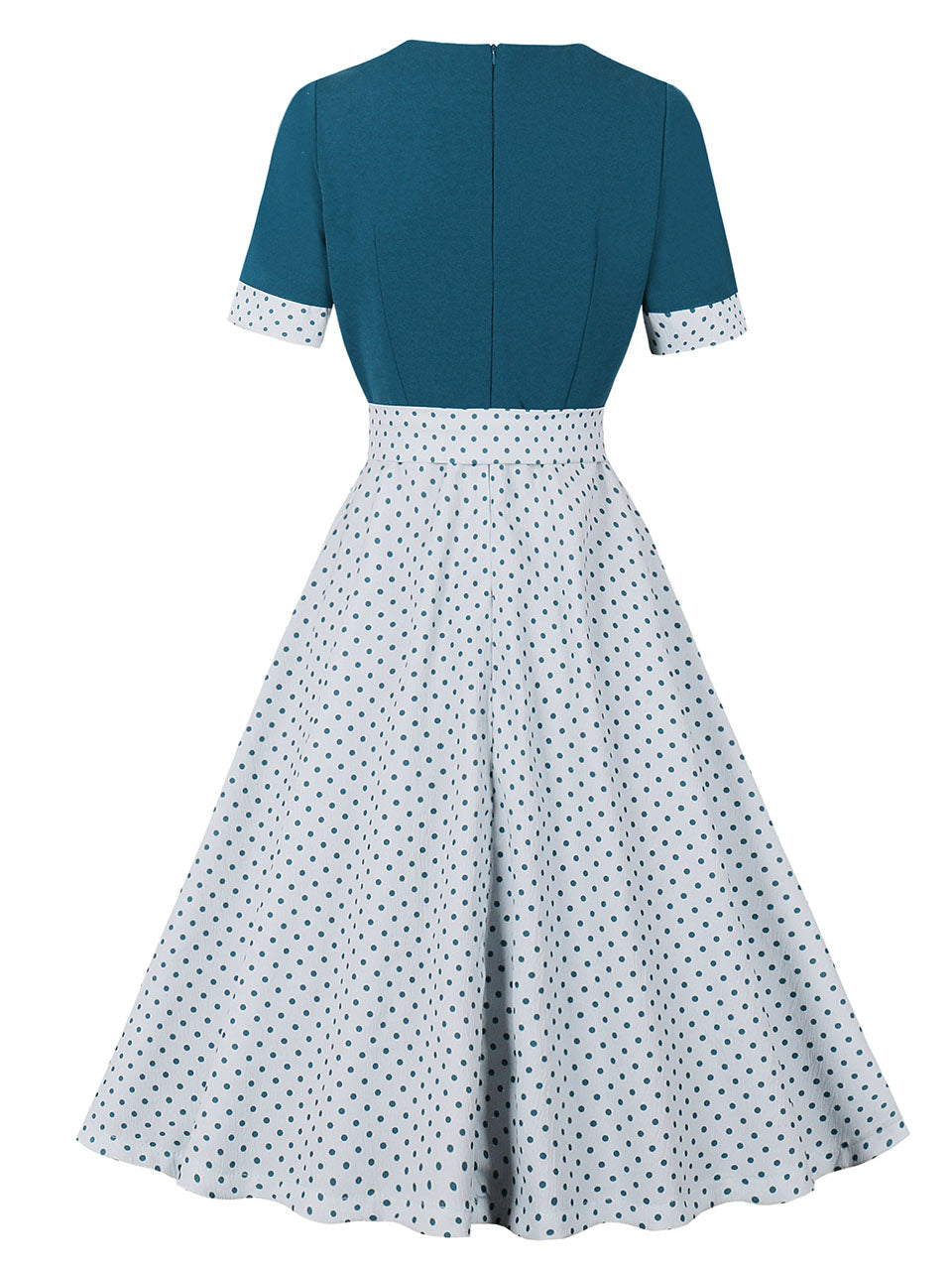 Lake Blue Square Neck Polka Dot Bow Vintage Swing Dress