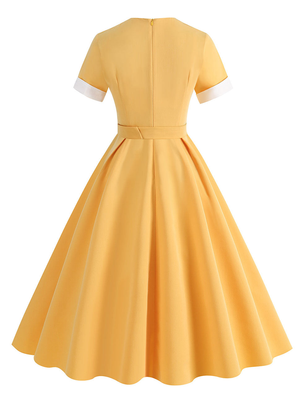 Yellow Sweet Heart 1950s Vintage Shirt Dress for Women Short Sleeve Audrey Hepburn Style Cocktail Swing Dress