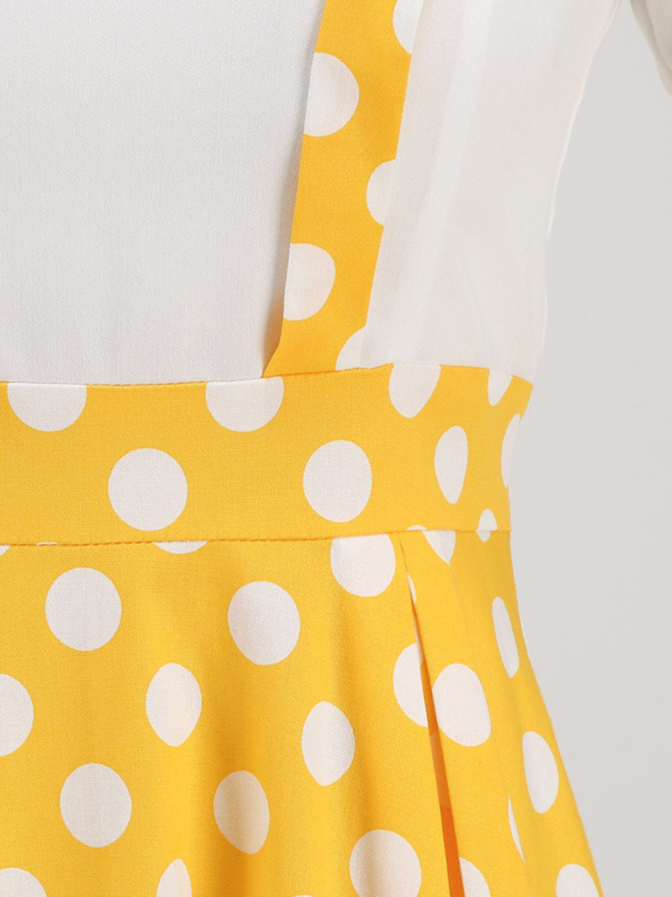 Yellow Polka Dots High Waist Audrey Hepburn Style Cocktail Suspender Swing Dress