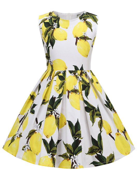 Kids Little Girls' Dress Lemon 1950S Vintage Dress