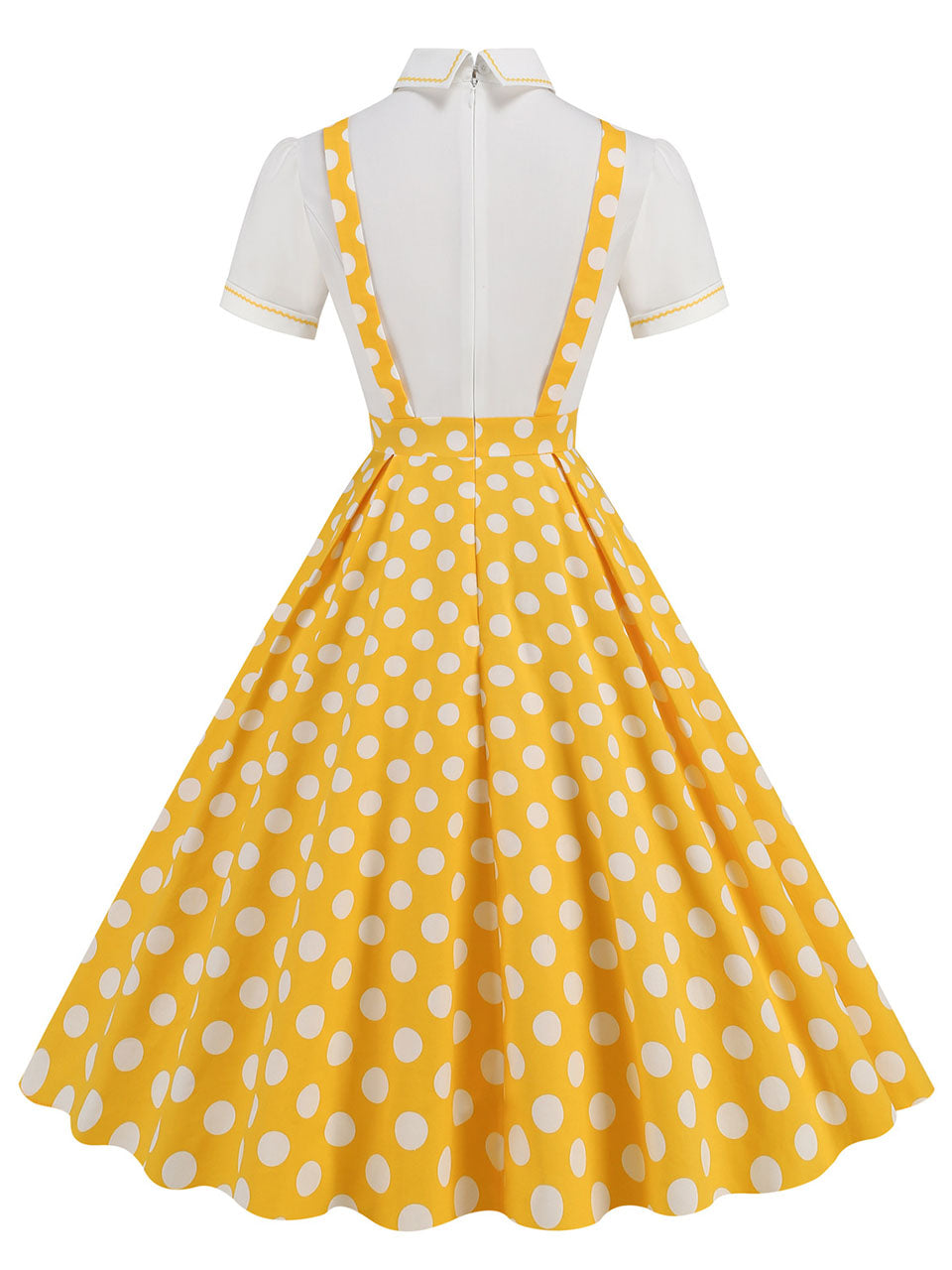 Yellow Polka Dots High Waist Audrey Hepburn Style Cocktail Suspender Swing Dress