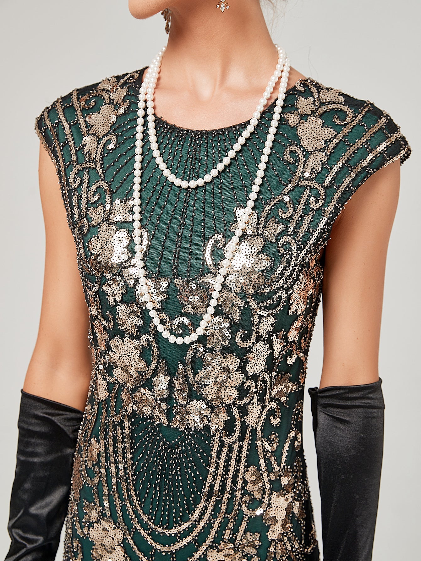 Crew Neck Sequined Beaded Cap Sleeve Tassels 1920S Gatsby Dress