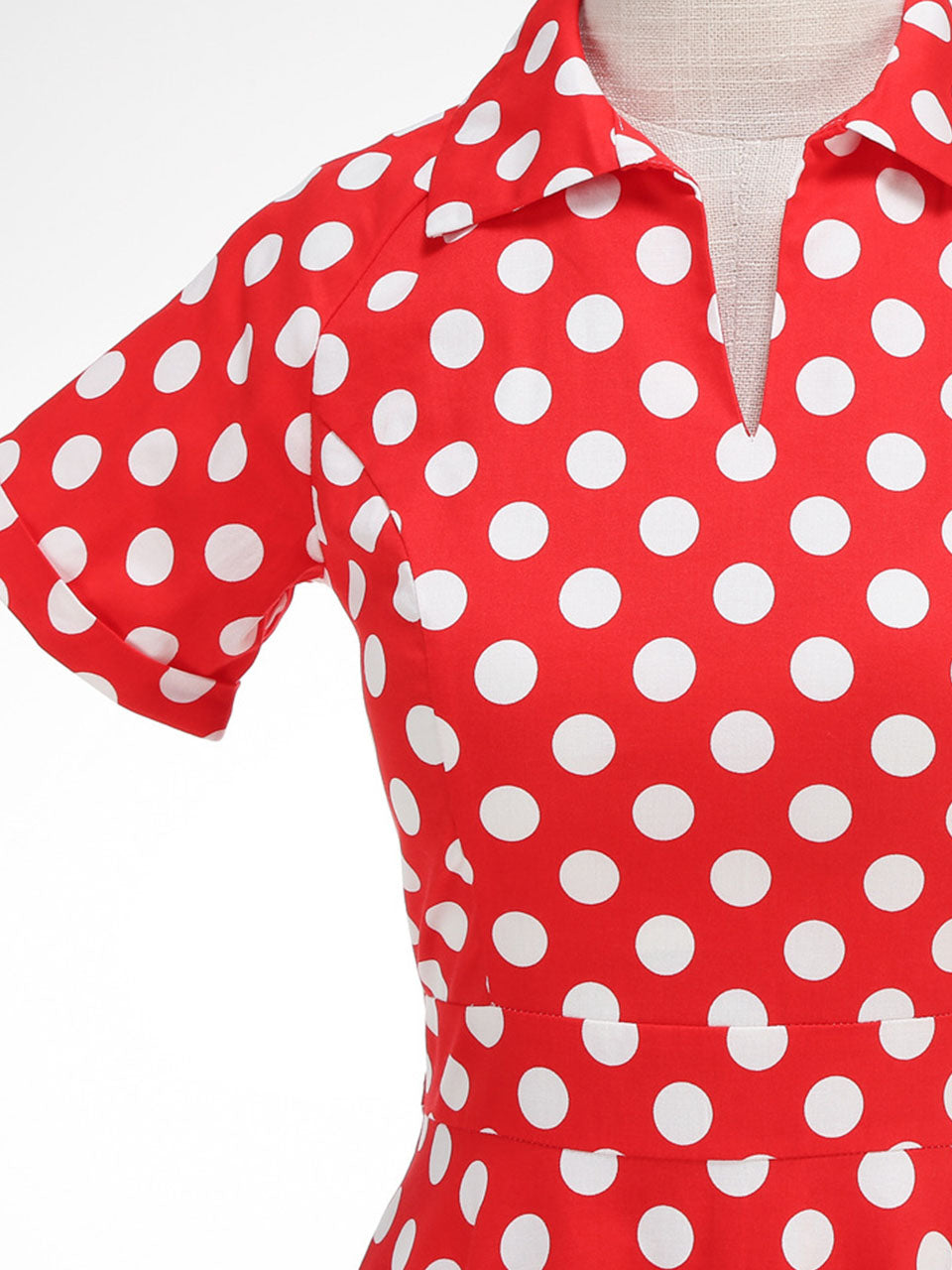 Red Polka Dots V Neck Short Sleeve Swing Vintage 1950S Dress