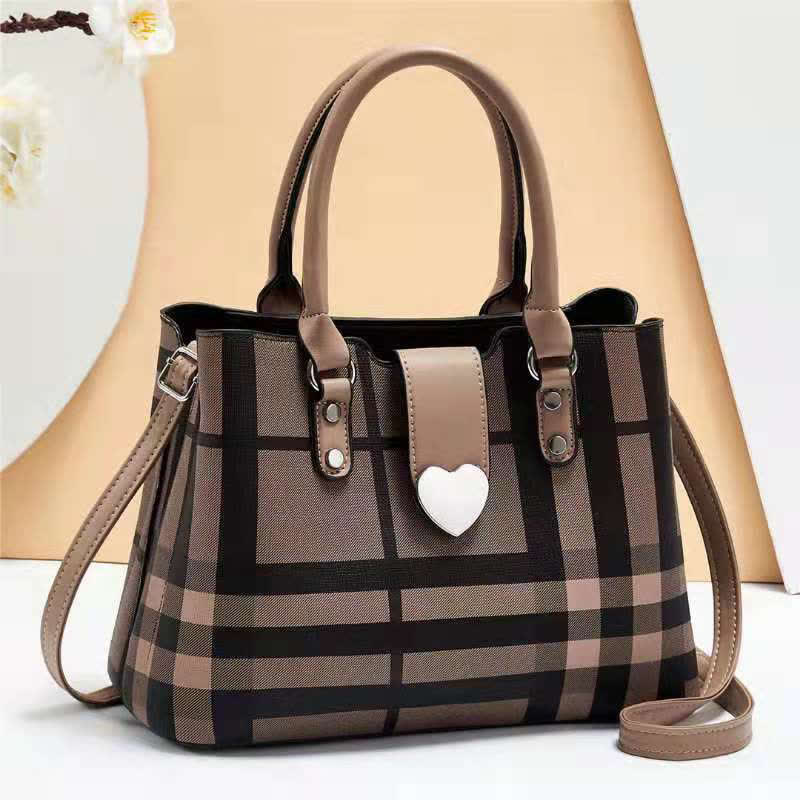 Triple Compartment Women's Top Handle Satchel Leather Plaid Crossbody Shoulder Bag